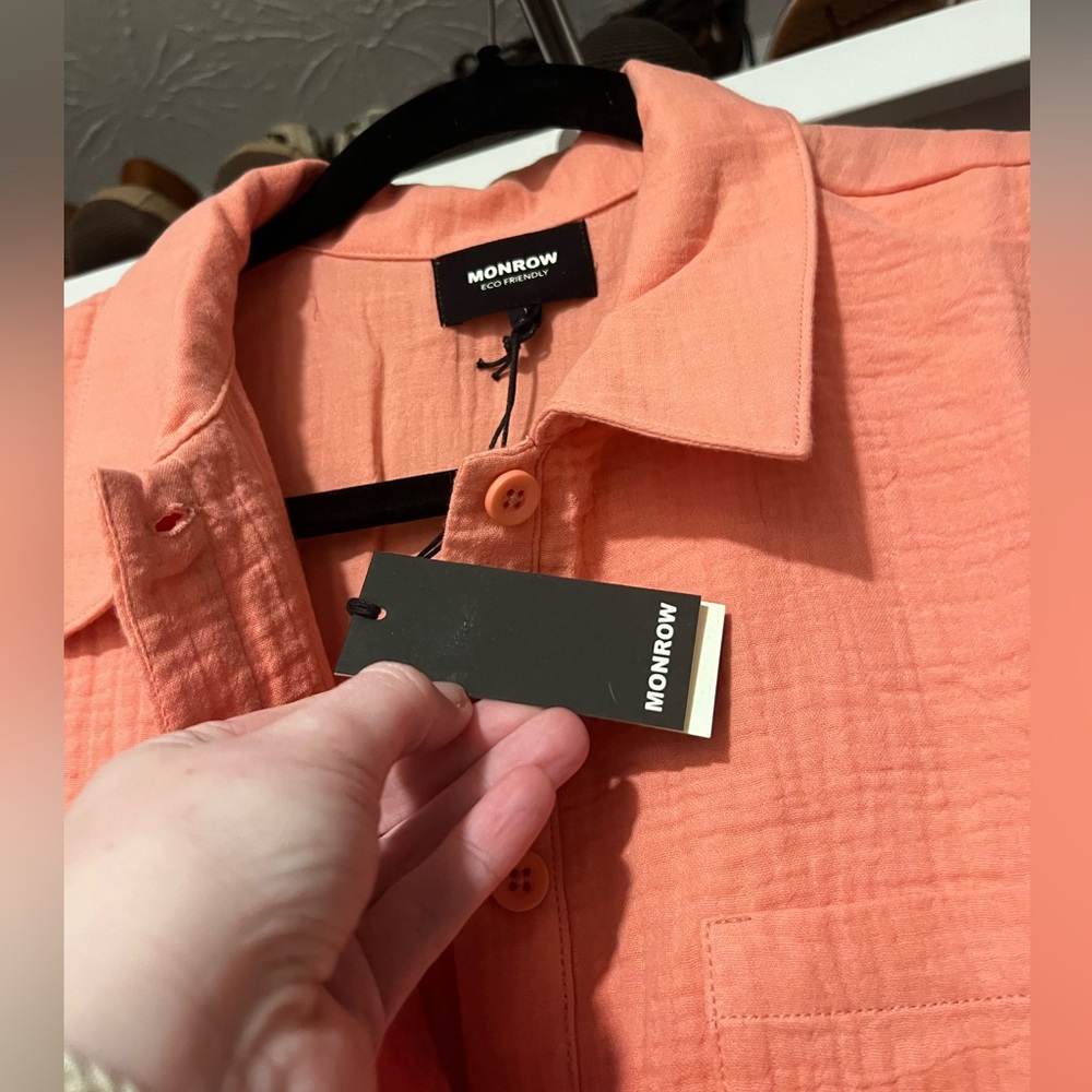 Monrow Double Layer Shirt Dress, Coral, Size Large, NWT - Picture 3 of 4